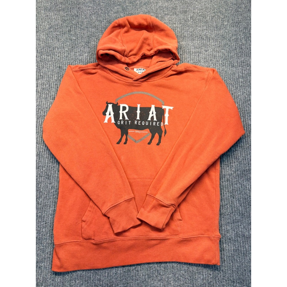 Ariat Real Women XS Burnt Orange Grit Required Cow Graphic Hoodie Sweatshirt